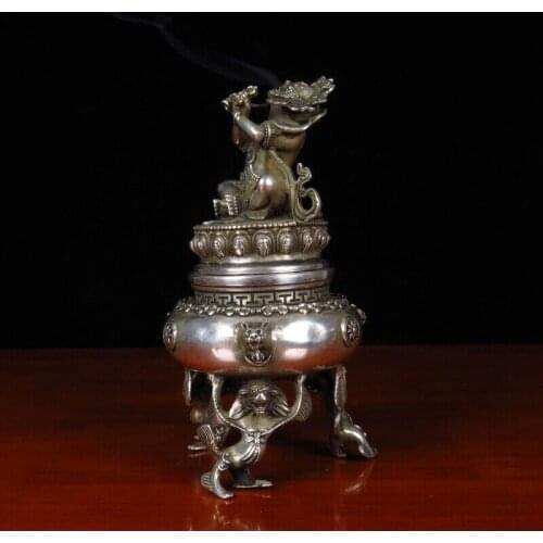 Tibet silver Buddhist deity Vajradaka Dorje Kandro incense burners Censer Statue