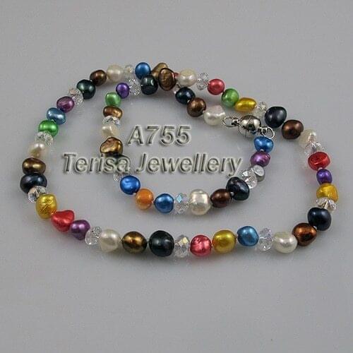 Unique Real Pearl Jewelry Multicolor Baroque Genuine Freshwater Pearl Magnet Clasp Handmade Choker Necklace Charming Women Gift