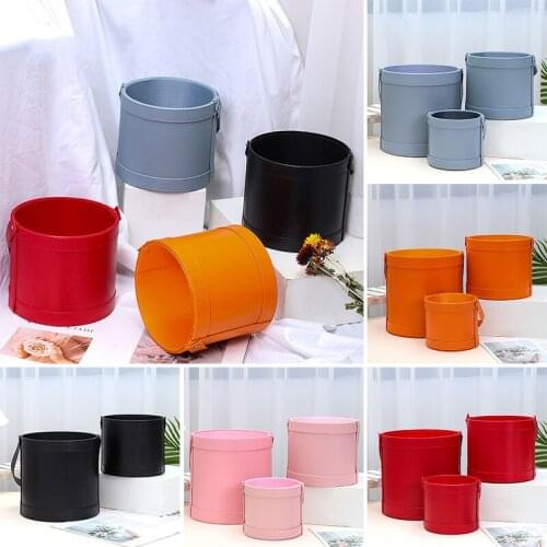 Hugging Bucket Leather Flower Box Round Portable with Hand Bouquet Floral Packaging Box Valentines Day Rose Gift Supplies