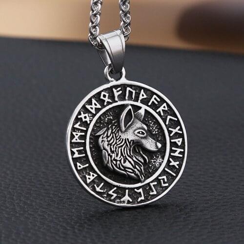 Vintage Viking Wolf Necklace Pendant Mens Chain Nordic Stainless Steel Odin Rune Pendant Biker Viking pagan Accessories