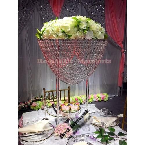 80cm Tall Wedding Crystal Table Centerpiece Flower Stand with bead strands Wedding Decoration