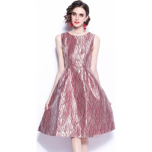 Runway Designer Jacquard Spring Summer Dress 2021 Women Fashion Sleeveless O-Neck Print Vintage Dresses Party Vestidos De Festa