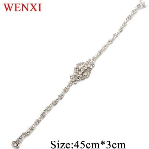 WENXI Wholesale (5pcs) Hand Beaded Sewing Rose Gold Bridal Rhinestones Appliques Patch For Dresses Headband DIY Iron On