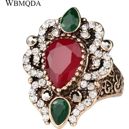Wbmqda Turkey Jewelry Wholesale Vintage Rings For Women Dubai Gold Color Mosaic AAA Crystal Engagement Party Accessories