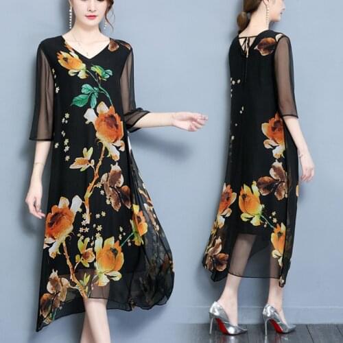 2021 Summer Red Floral Chiffon Mesh Beach Maxi Dress Women Casual Print 3XL Plus Size Midi Dress Elegant Bodycon Party Vestidos