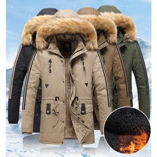 Winter Faux Fur Hooded Long Padded Men Cotton Fleece Warm Snow Windbreaker Jacket Mens Casual Thick Outwear Hoodies Jackets Coat