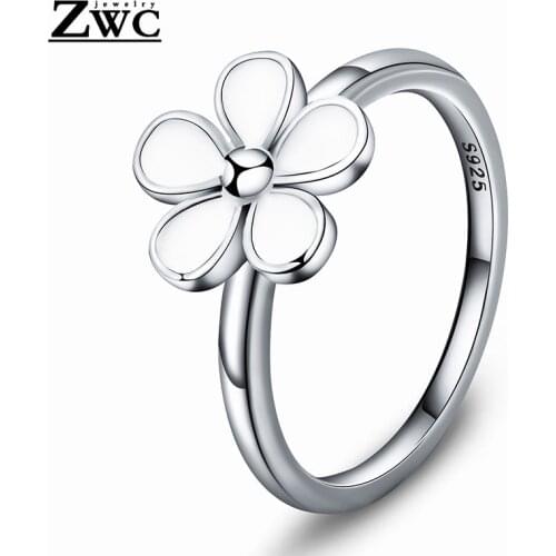 ZWC Fashion Vintage Refined Flower Epoxy Ring For Women Girl Party Wedding Romantic Retro Upscale Simple Ring Jewelry Gift