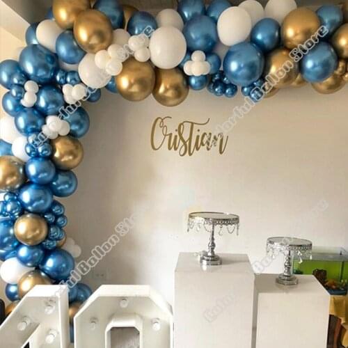 130pcs Chrome Blue Wedding Birthday Party Background Baby Shower White Gold Anniversary Holidays Dinner Balloon Arch Garland