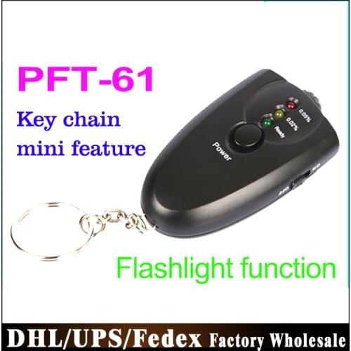 200Pcs/Lot LED Alcohol Tester Keychain Analyzer Breath Breathalyzer PFT-61 Keychain Torchlight