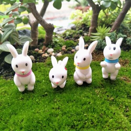 4pcs Animal Cute Mini Rabbit Model Micro Landscape Fairy Garden Miniatures Decorative Toys Terrariums Figures DIY Accessories
