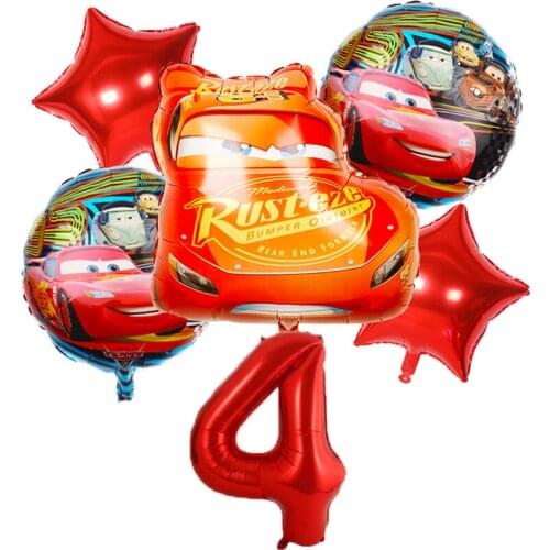 6pcs/set Lightning McQueen Disney Racing Car Theme aluminum Foil Number Balloons Boys Birthday Party Decorations Supplies