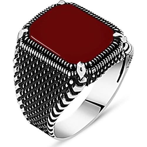925 sterling Silver Red Agate Stone Ring