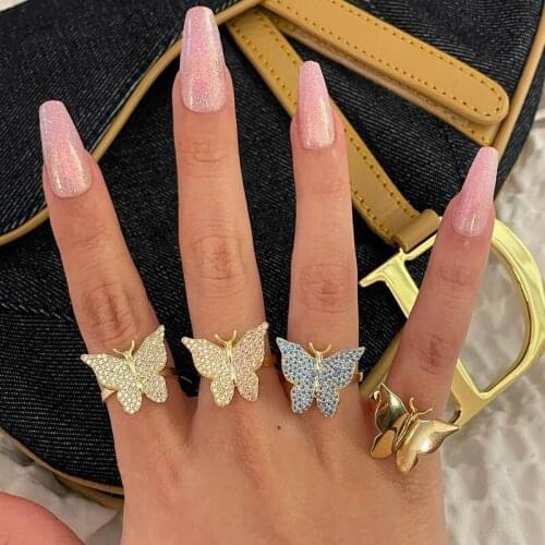 AAA CZ Stone Open Adjusted Pink White Butterfly Ring Vermeil Engagement Eternity Rings Gold Color Fashion Women Finger Jewelry