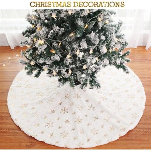 90cm/122cm White Plush Soft Faux Rabbit Fur Embroidered Snowflake Christmas Tree Skirt Christmas New Year Home Decoration