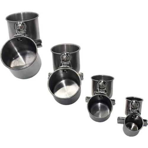 1pcs Bird Supplies Bird Feeder Cups Food Water Feeding Bird Double Cups With Clip Stainless Steel Parrot Cage Stand