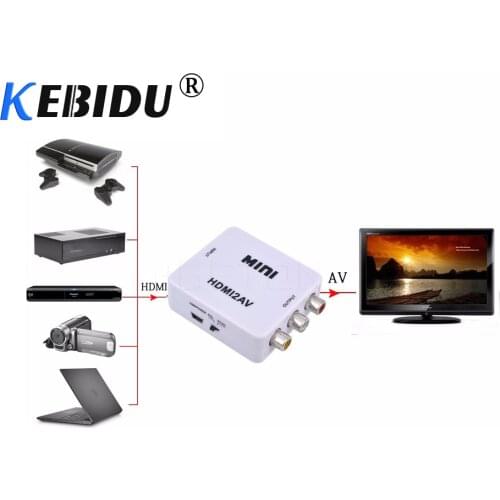 Kebidu HD 1080P Chip 1920*1080@60Hz HDMI2AV HDMI-compatible to RCA AV/CVSB L/R Video Converter Box Support NTSC PAL Output hot