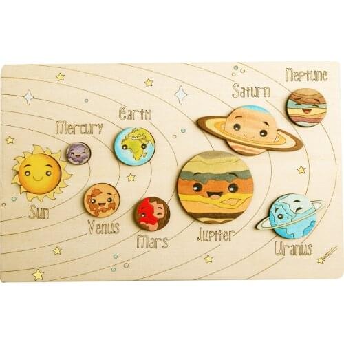 Wooden Solar System Puzzle Montessori Toys Paintable Wood Jigsaw Educational Toys Fun Board Game Sun Earth Space Planet Science