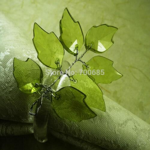 Green crystal leaf napkin rings, wedding napkin holder