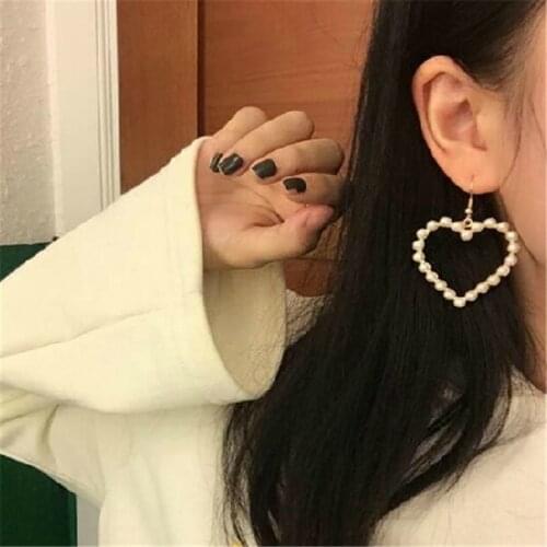 Korean Simulated Pearl Drop Earrings For Women Charm Geometric Heart Shaped Dangle Earrings Fashion Jewelry Gifts Brincos Bijoux