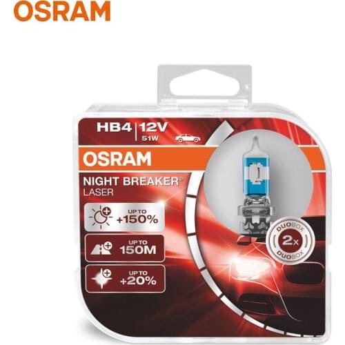 OSRAM 9006 HB4 12V 51W New Night Breaker Laser Next Generation Auto Lamps Halogen Head Light +150 Brighter 9006NL (2 Pcs)