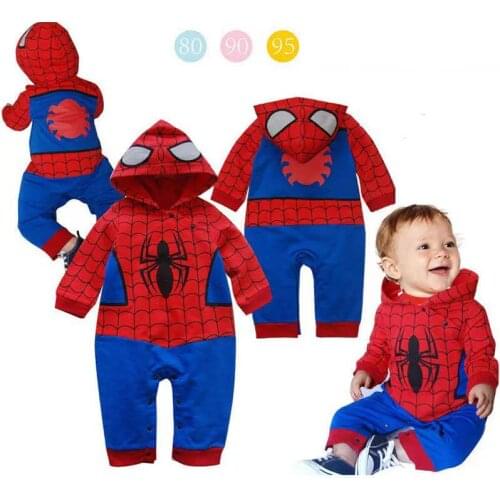 Summer Newborn Baby Boys Rompers Cartoon Spiderman Print Infant Girls Jumpsuits Cotton Hoodies Short Sleeve Outfits Bebe Clothes