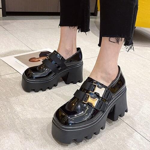 Women Thick Bottom Loafers Buckle Decoration Square Toe Solid Slip-On Female Pumps Shallow Leisure Ladies Spring&Autumn Footwear