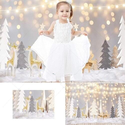 Dreamy Christmas Glitter Bokeh Photography Backdrop Trees Deer Winter Snow Background Kids Birthday Party Banner Photo Booth