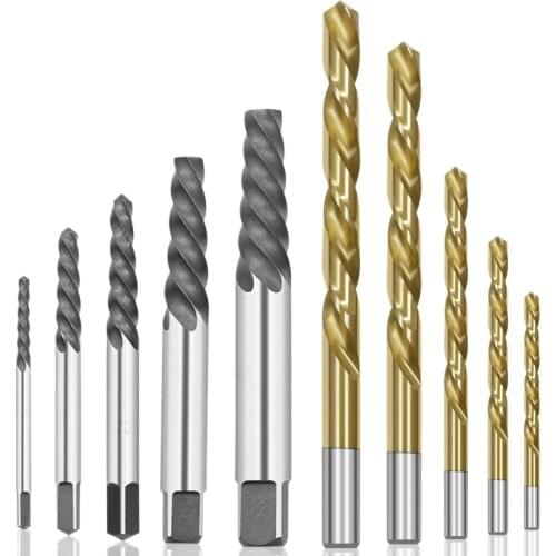 10Pcs Cobalt Left Hand Drill Bit Set + Broken Bolt Damaged Screw Extractor Set