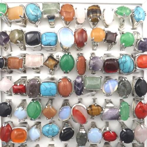 Mix Lot Mens Rings Natural Stone Rings Fashion Jewelry Free Shipping 50pcs Wholesale