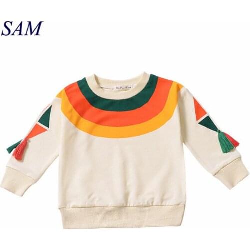 Girls Autumn Sweatshirt Warm Kids Clothes Long Sleeve Baby Boy Rainbow Tassel Tops Childrens Fashion Clothes