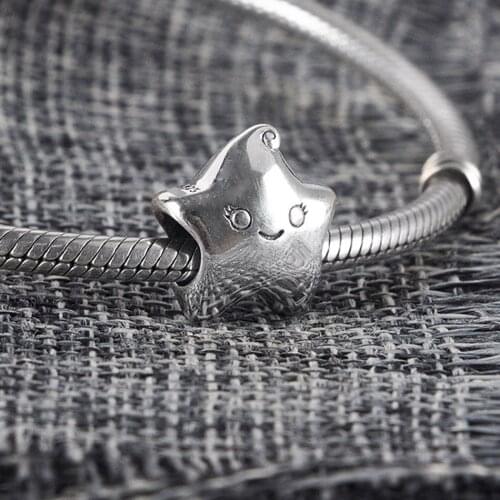 Authentic S925 Silver Charm Cute Star Bead for Women Bracelet Bangle DIY Jewelry Girl Gift