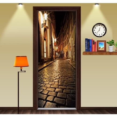 Retro 3D brick Alley Door Sticker Wallpaper Mural Home Decor for Bedroom Living Room kids Room Poster Waterproof Home Decor