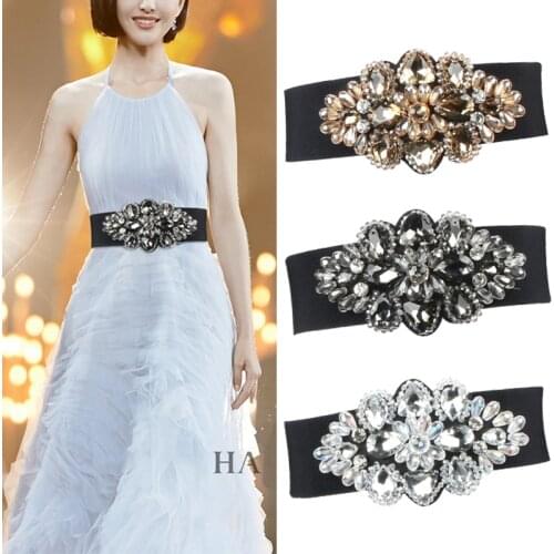 Luxury Rhinestone Dress Belts Women Colorful Crystal Gem Elastic Waistband Fashion Ladies Corset Summer Dress Accessories DP04