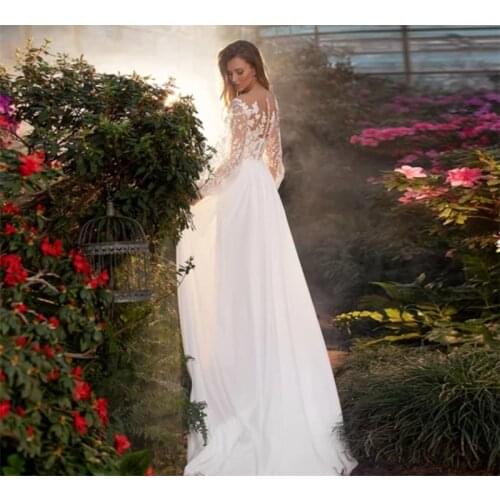 Puff Sleeve Applique Sweetheart A-Line Boho Wedding Dress Chiffon Sweep Train Bridal Gowns vestidos de mairee Wedding Dress