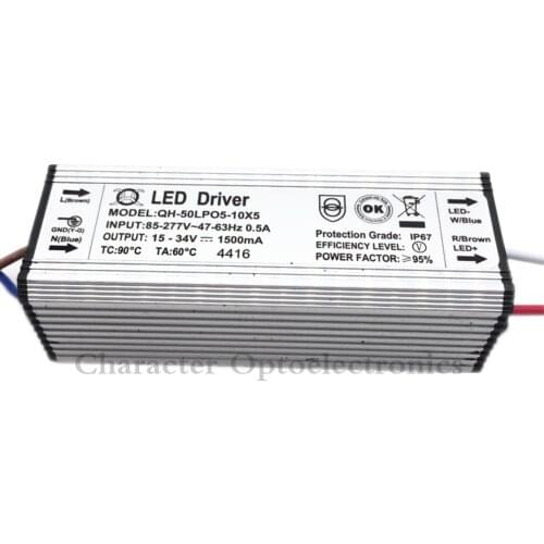 2pcs High Quality LED Driver DC15-34v 50w 1500mA 5-10x5w LED Power Supply Waterproof IP67 FloodLight Constant Current Driver