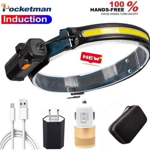 COB Led Headlamp Built-in Battery Rechargeable Headlight Zoomable Head Torch Waterproof Lamp White Lighting for Camping Working