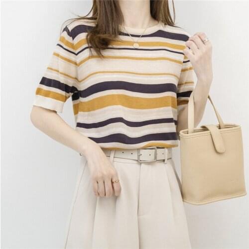 2021 Top Fashion Time-limited 20600 (hall 8 No. 1) Not Make Web Celebrity Figure Round Collar Stripe 29 Short Sleeve T-shirt