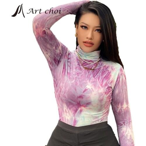 Skinny Bodysuit Jumpsuit Women Spring Autumn Tie-Dye Fitness Rompers Casual Long Sleeve Regular Base Shirt Outfits Plus Sizes