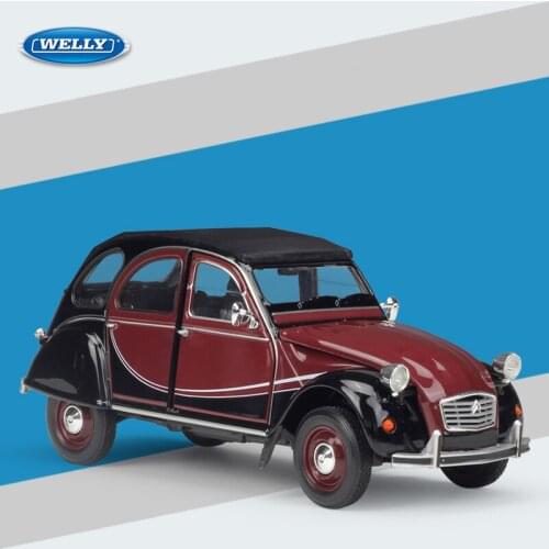WELLY 1:24 Diecast 2CV 6 Charleston Grey Red High Simulator Alloy Metal Model Car Classic Vehicle