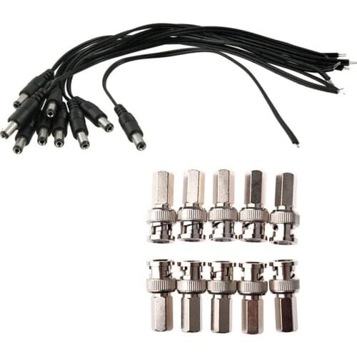 WSFS Hot 10pcs Twist-On BNC Male Coax Connectors CCTV RG59 & 10Pcs 5.5X2.1mm Male DC Power Pigtails Plug Lead Cord For CCTV Came