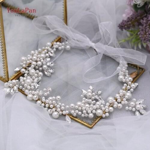 YouLaPan HP186 Silver Pearl Bridal Hair Pieces Bridal Headdress Bridal Hair Accessories Rhinestone Headpieces Beaded Headband