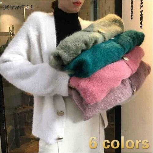 Sweaters Women Cardigans V-Neck College Lady Oversized Knitted Korean All-match Chic Loose Thick Warm Long Sleeve 2020 New Style