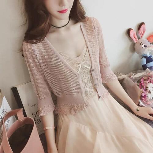 Spring Summer 2021 New Women Elegant Thin Ice Silk Knit Cardigan Sweater Casual Short Coat Female Knitted Shawl Jacket Y91