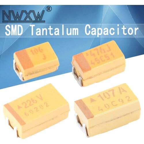 10pcs a b c d chip tantalum capacitors 0.22uf 1uf 4.7uf 10uf 22uf 33uf 100uf 47uf 6.3v 10v 16v 25v 35v 50v 3216 3528 6032 7343