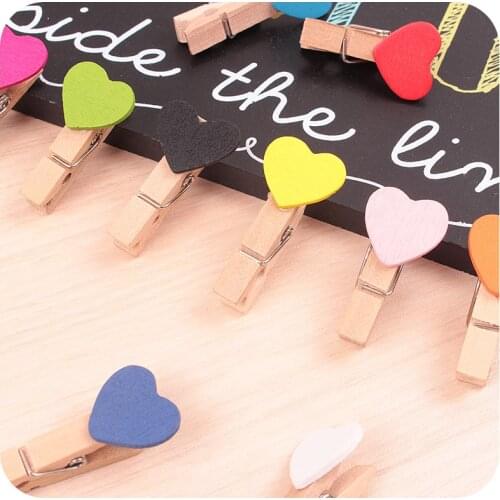 16 pcs/lot Colorful Mini Heart Wooden Clip Lovely Candy Photo Paper Clips Note Memo Holder DIY Craft Party Favor Wholesale