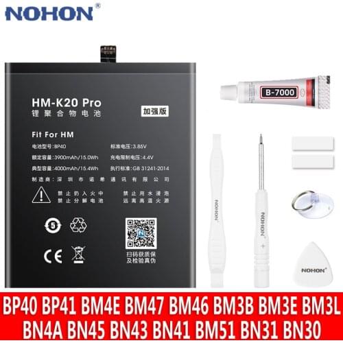 NOHON BP40 BP41 BM4E BM47 BM46 BM3B BM3E BM3L BN46 BN43 BN41 BN4A BN45 BN40 BN31 Battery For Xiaomi Redmi K20 Pro 4 Pocophone F1