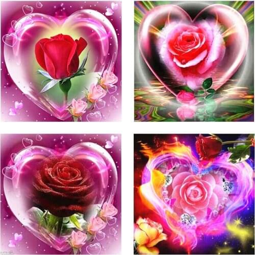 Rose Flower 5D Diamond Painting DIY Full Square Round Drill Heart Love Floral Mosaic Embroidery Cross Stitch Rhinestone Art Wall