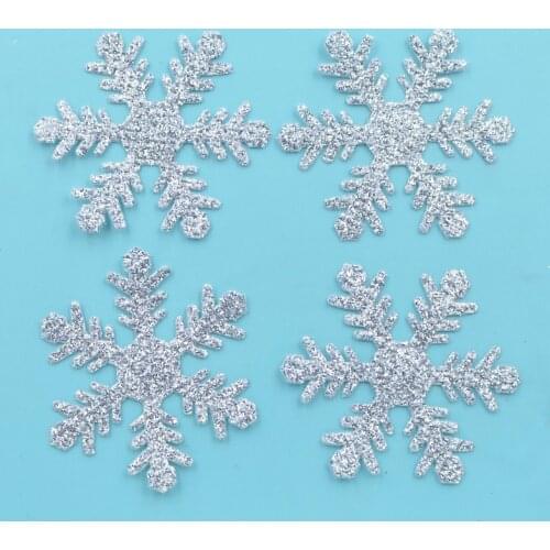 40mm Glitter Silver Bepowder Nonwoven Snowflake Applique Fabric Patch for Party/Christmas Decor Crafts DIY Tree Accessories S88