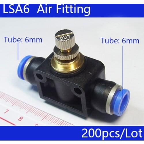 Free shipping HIGH QUALITY 200Pcs 6mm to 6mm Push In Quick Connector Air Pneumatic Speed Controller LSA6