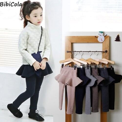 BibiCola Girls Pure Color Pants Kids Leggings 2-7Y Children Clothing Spring fall Cotton Leggings Warm Baby Girl Skirt-pants